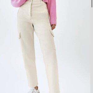 Aritzia Wilfred Free Pants Womens 00 Twill Modern Cargo High Rise Ivory Y2K EUC